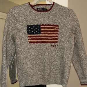 Polo by Ralph Lauren Gray Crewneck Sweater with Flag Design